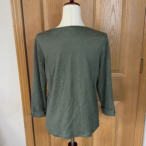 Chico’s Green V-Neck 3/4 Sleeve Linen Top Size 1 US Medium - Picture 5 of 7